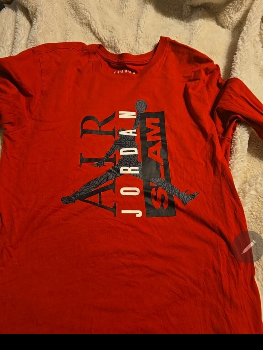 t070126 Air Jordan Shirt Men's Medium Red Long Sleeve Slam Logo Nike Pullover Sh